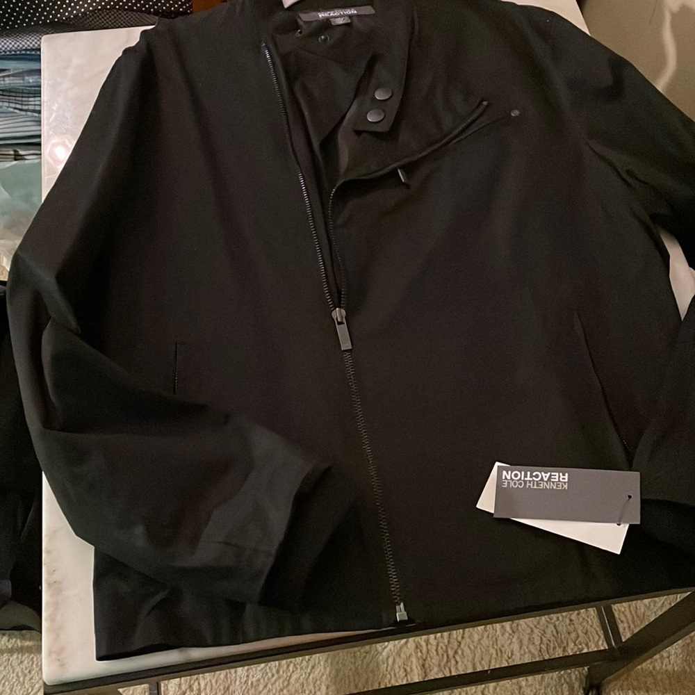 Kenneth Cole Reaction Men's Black  Asymetrical Zip-Front Jacket Moto-style